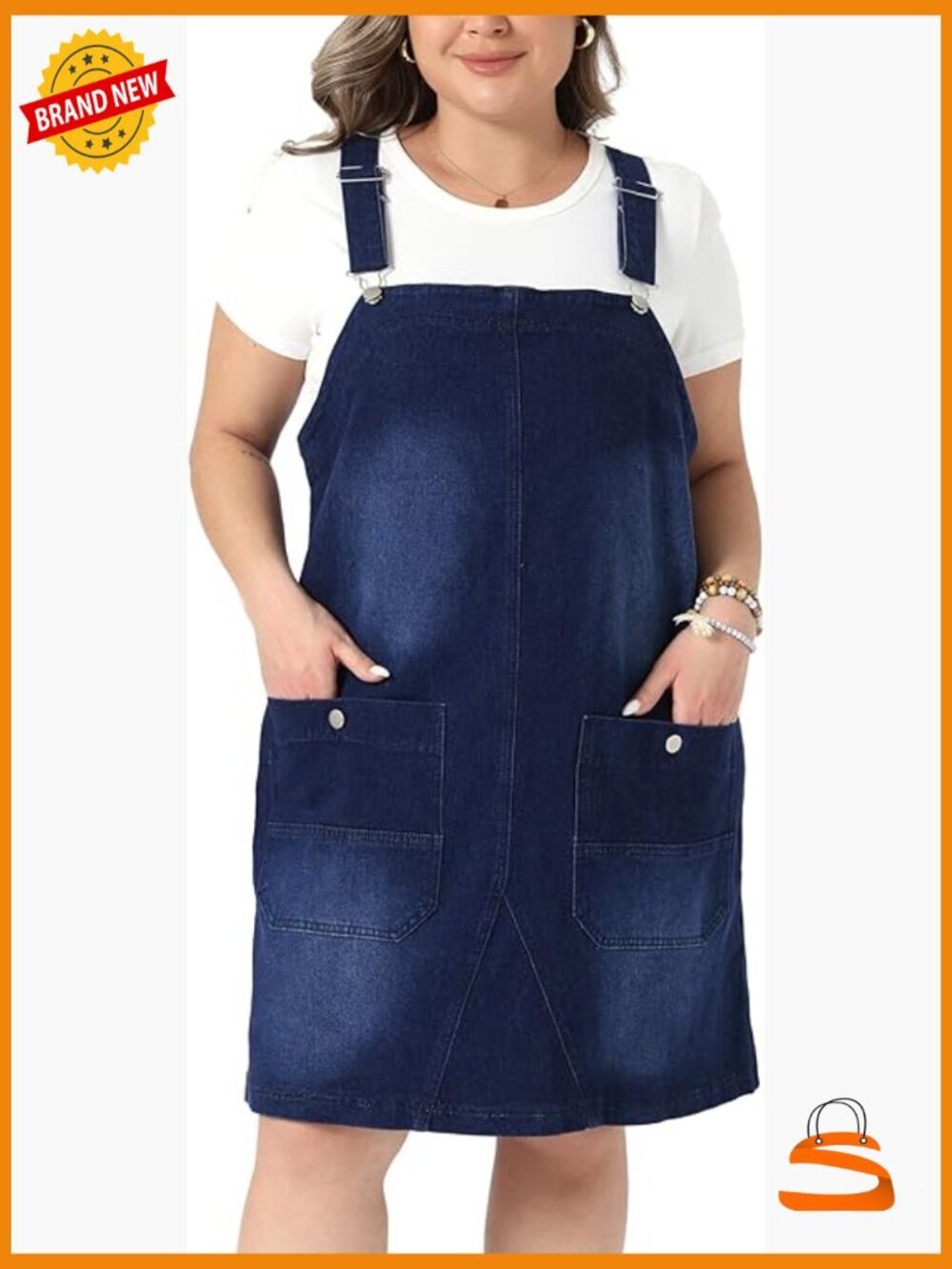 Plus Size Denim Overalls Dress with Pockets Adjustable Straps